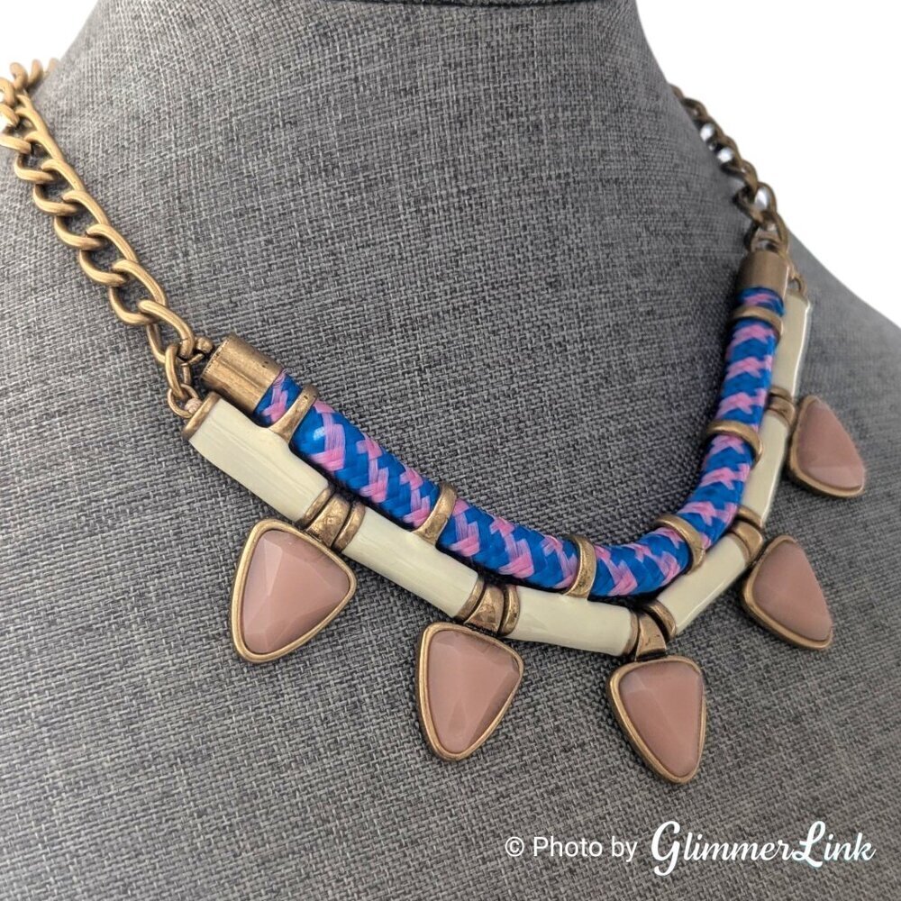 J.Crew Maximalist Statement Necklace – Gold Tone with Braided Cord & Resin Drops - Picture 2 of 13